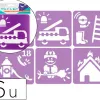 Pochoirs sodertex les pompiers en plastique incassable 5mm 140x140mm 6 pcs coloris assorti
