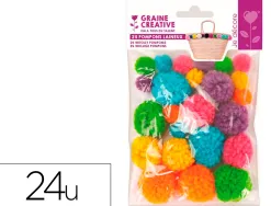 Pompon graine creative polyester diametre 15mm 30mm ass coloris arc en ciel sachet de 24u
