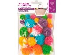 Pompon graine creative polyester diametre 15mm 30mm ass coloris arc en ciel sachet de 24u