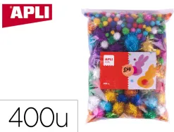 Pompons apli differents diametres de 10 a 50mm format maxi 13 coloris metallises assortis sachet zip 400