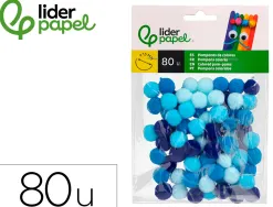 Pompons de couleur liderpapel diametre 1,5cm coloris nuances bleu assortis sachet 80 unites