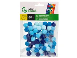 Pompons de couleur liderpapel diametre 1,5cm coloris nuances bleu assortis sachet 80 unites
