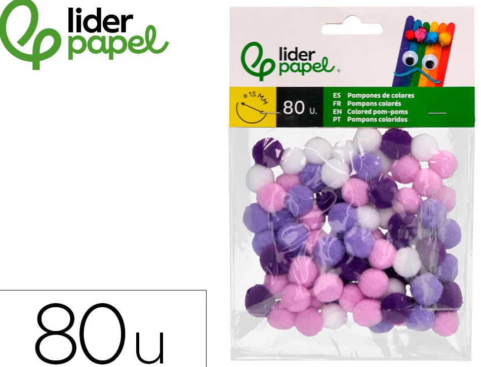 Pompons de couleur liderpapel diametre 1,5cm coloris nuances violet assortis sachet 80 unites