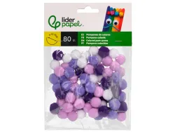 Pompons de couleur liderpapel diametre 1,5cm coloris nuances violet assortis sachet 80 unites