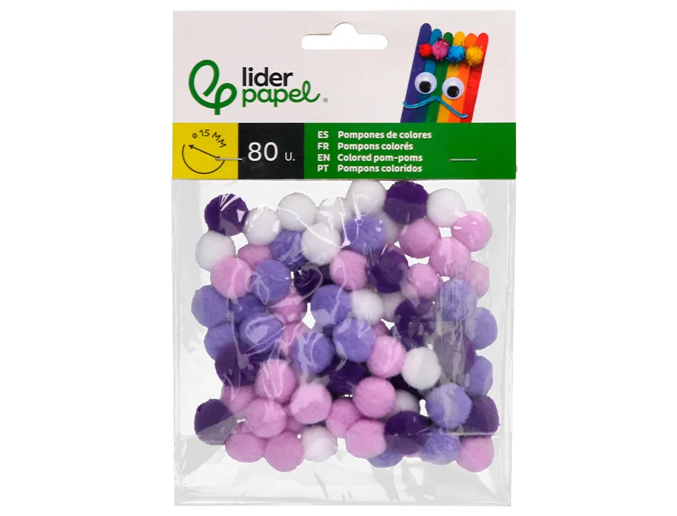 Pompons de couleur liderpapel diametre 1,5cm coloris nuances violet assortis sachet 80 unites