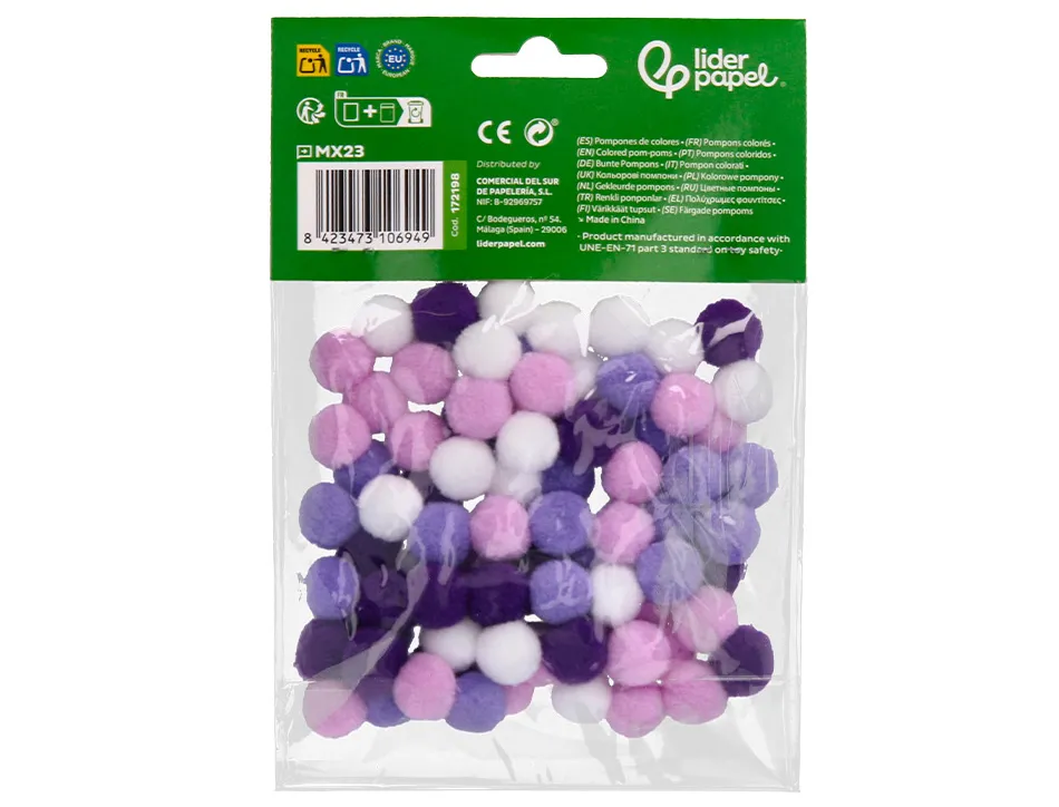 Pompons de couleur liderpapel diametre 1,5cm coloris nuances violet assortis sachet 80 unites