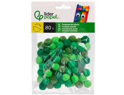 Pompons de couleur liderpapel diametre 1,5cm coloris nuances vert assortis sachet 80 unites