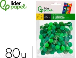 Pompons de couleur liderpapel diametre 1,5cm coloris nuances vert assortis sachet 80 unites