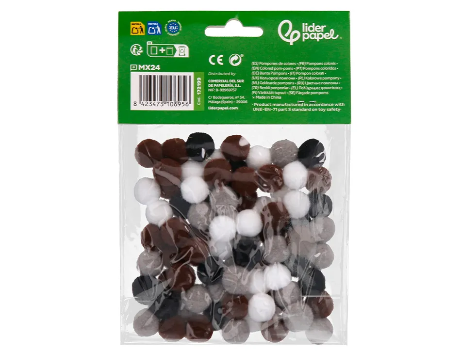Pompons de couleur liderpapel diametre 1,5cm coloris nuances neutres assortis sachet 80 unites