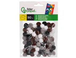 Pompons de couleur liderpapel diametre 1,5cm coloris nuances neutres assortis sachet 80 unites
