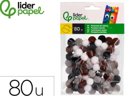 Pompons de couleur liderpapel diametre 1,5cm coloris nuances neutres assortis sachet 80 unites