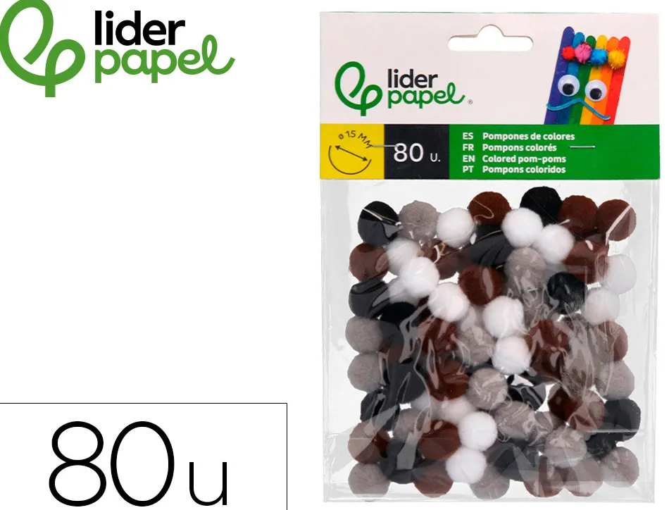 Pompons de couleur liderpapel diametre 1,5cm coloris nuances neutres assortis sachet 80 unites