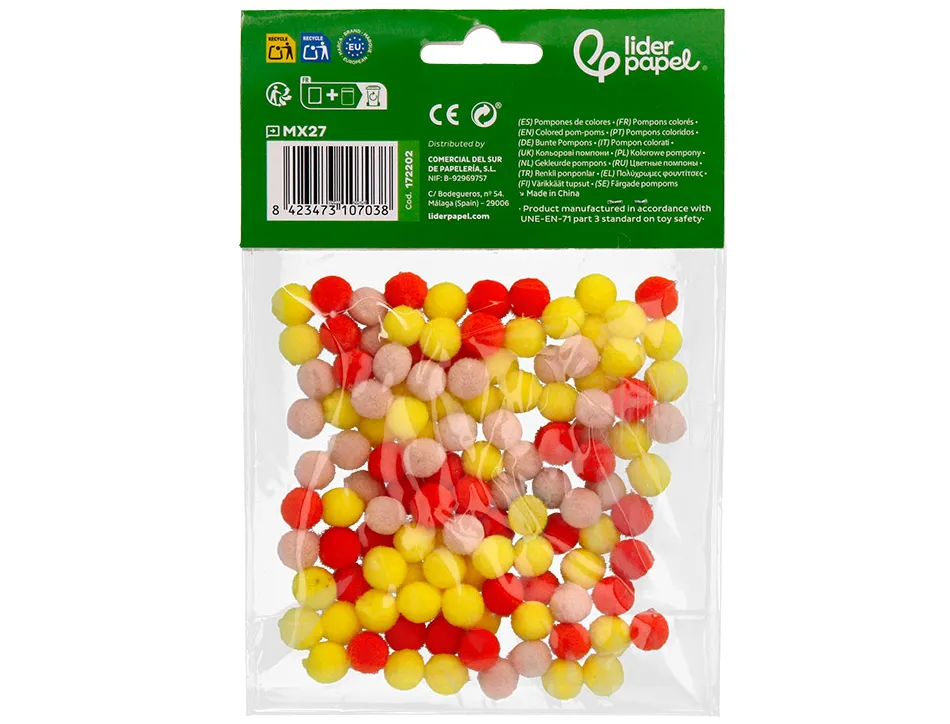 Pompons de couleur liderpapel diametre 1cm coloris nuances vifs assortis sachet 120 unites