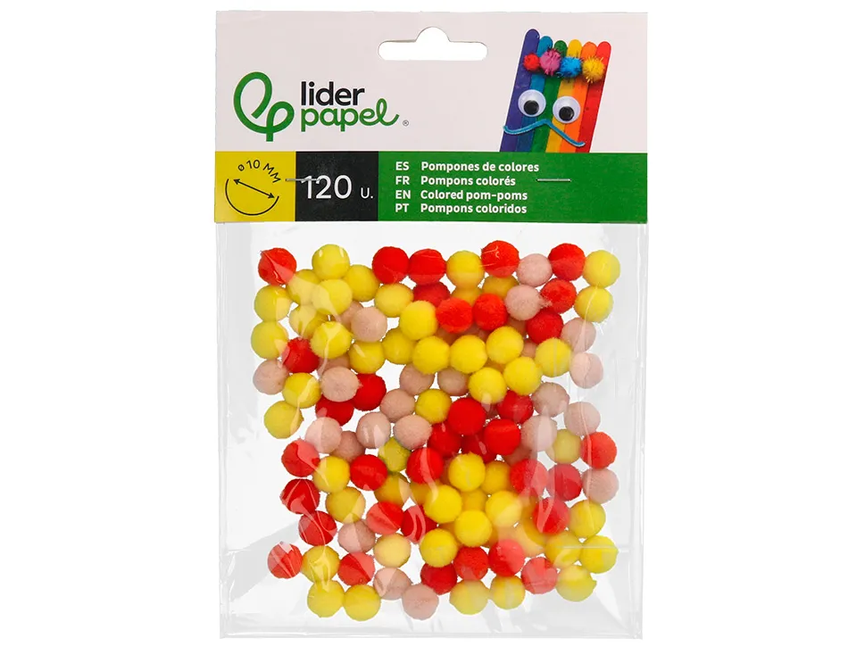 Pompons de couleur liderpapel diametre 1cm coloris nuances vifs assortis sachet 120 unites