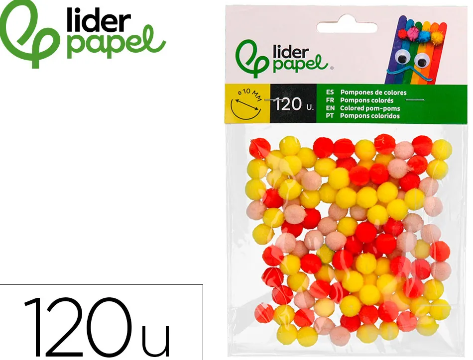 Pompons de couleur liderpapel diametre 1cm coloris nuances vifs assortis sachet 120 unites