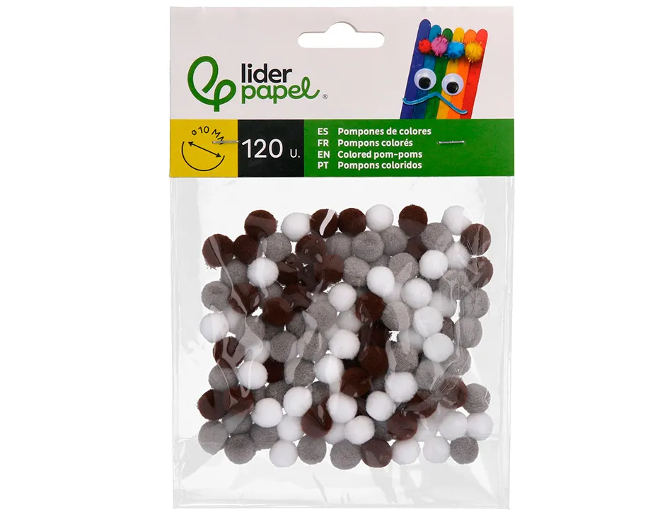 Pompons de couleur liderpapel diametre 1cm coloris nuances neutres assortis sachet 120 unites