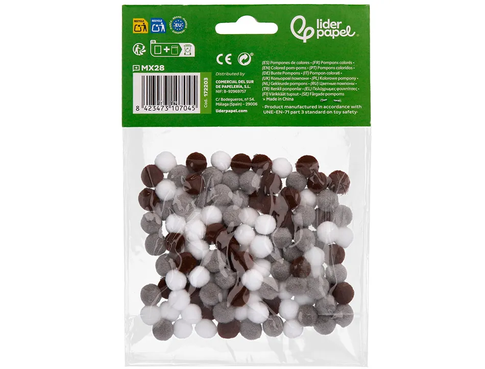 Pompons de couleur liderpapel diametre 1cm coloris nuances neutres assortis sachet 120 unites