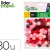 Pompons de couleur liderpapel diametre 1,5cm coloris nuances rouge assortis sachet 80 unites