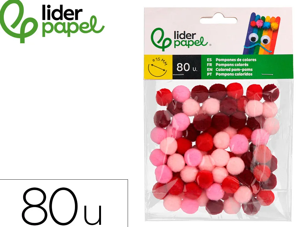 Pompons de couleur liderpapel diametre 1,5cm coloris nuances rouge assortis sachet 80 unites