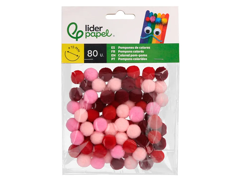 Pompons de couleur liderpapel diametre 1,5cm coloris nuances rouge assortis sachet 80 unites