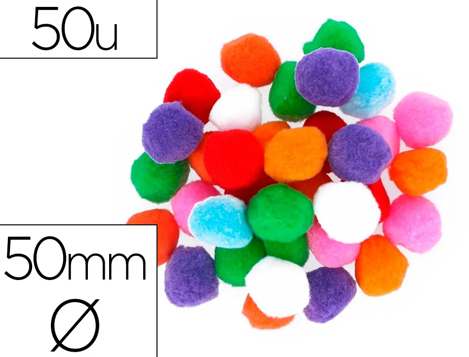 Pompons fontorpin polypropylene grande taille 50mm mix couleurs assorties 50 unites