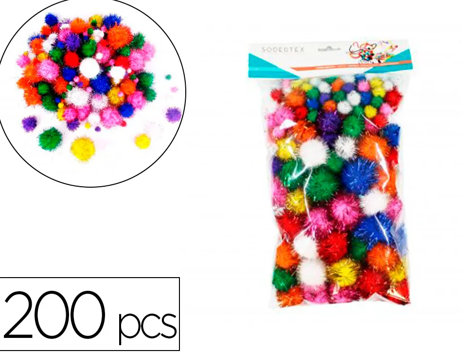 Pompons sodertex metallises polypropylene 200 pcs 3 tailles 9 coloris