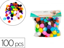 Pompons sodertex polypropylene a trous 100 pcs tailles assorties 10 coloris