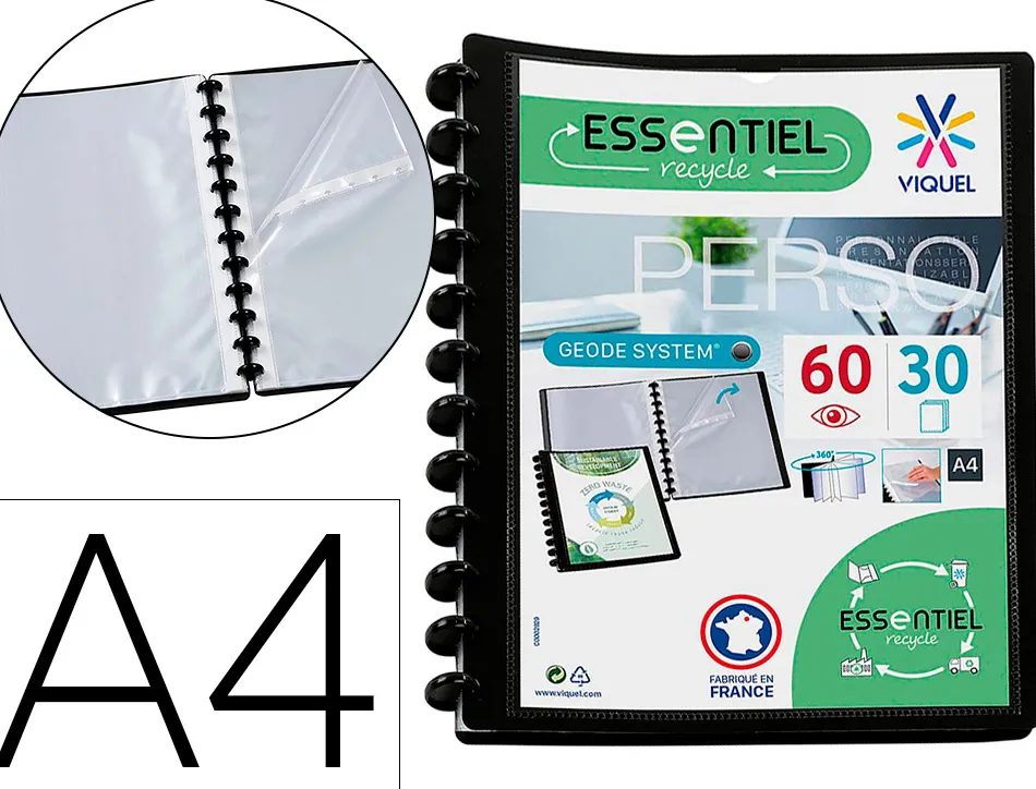 Porte vues geode essentiel recycle personnalisable 60 vues polypropylene a4 maxi coloris noir