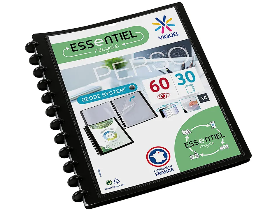 Porte vues geode essentiel recycle personnalisable 60 vues polypropylene a4 maxi coloris noir