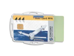 Porte-badge durable pour 2 cartes de securite format portrait ou paysage enrouleur lacet chainette 54x85mm 10 unites