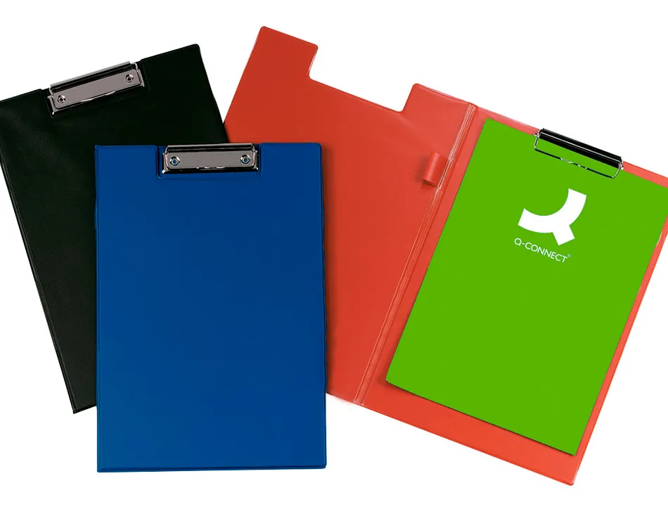 Porte-bloc double q-connect polypropylène pince économique haut 2 poches horizontales rabat coloris noir