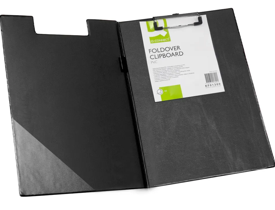 Porte-bloc double q-connect polypropylène pince économique haut 2 poches horizontales rabat coloris noir