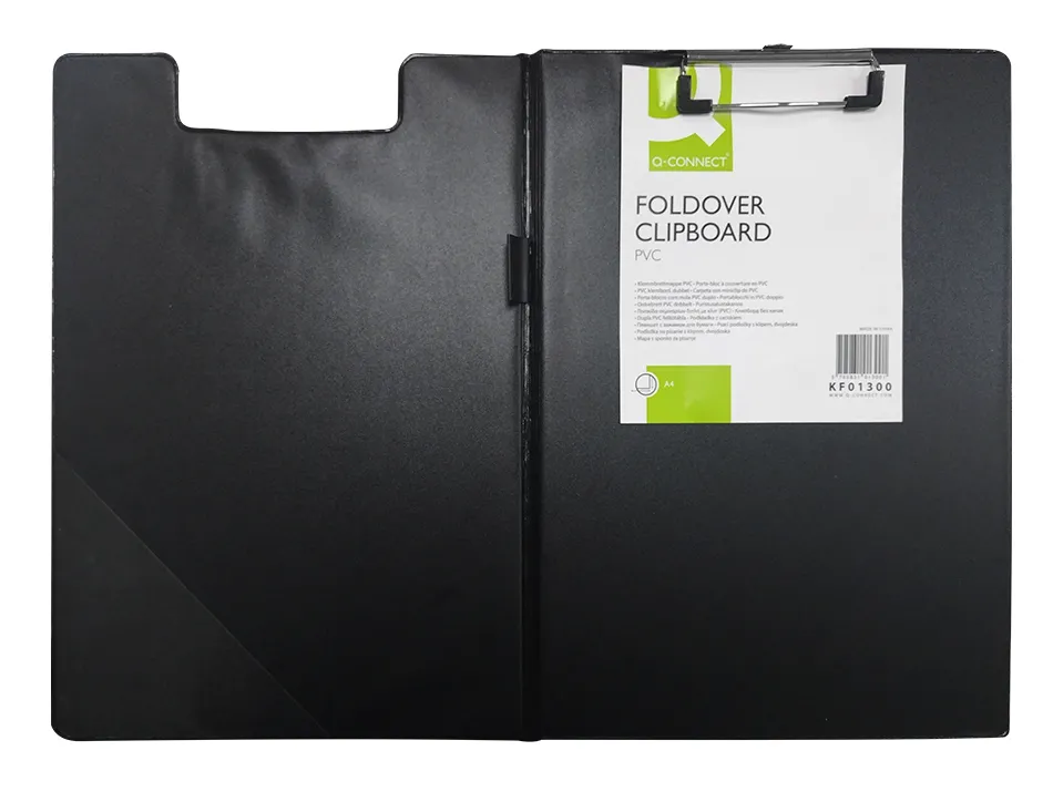 Porte-bloc double q-connect polypropylène pince économique haut 2 poches horizontales rabat coloris noir