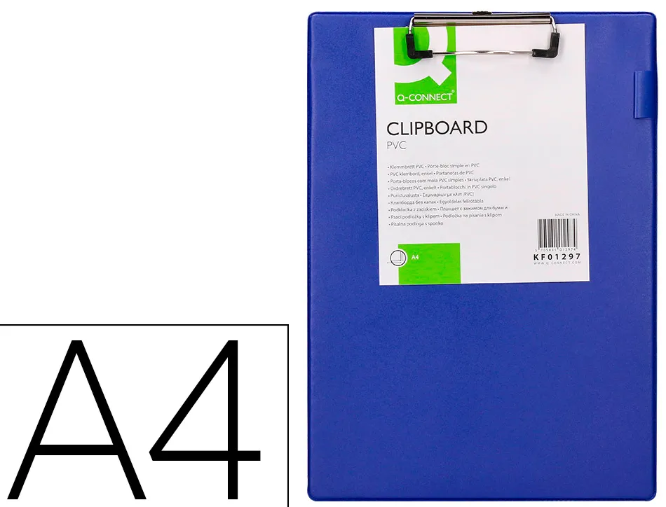 Porte-bloc q-connect carton recouvert pvc épaisseur 3mm porte-stylo 220x310mm coloris bleu