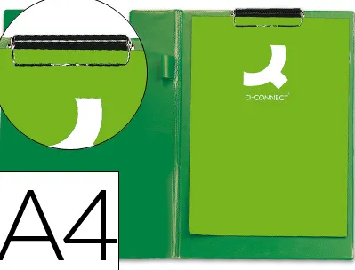 Porte-bloc q-connect plastique épaisseur 3mm a4 210x297mm porte-stylo pince coloris vert