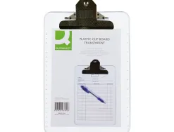 Porte-bloc q-connect polypropylène épaisseur 4mm a4 210x29 7mm pince métallique coloris transparent