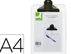 Porte-bloc q-connect polypropylène épaisseur 4mm a4 210x29 7mm pince métallique coloris transparent