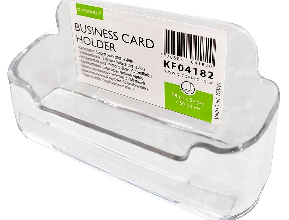 Porte-cartes de visite q-connect méthacrylate présentoir capacité 50/60 cartes 96x35x50mm coloris transparent
