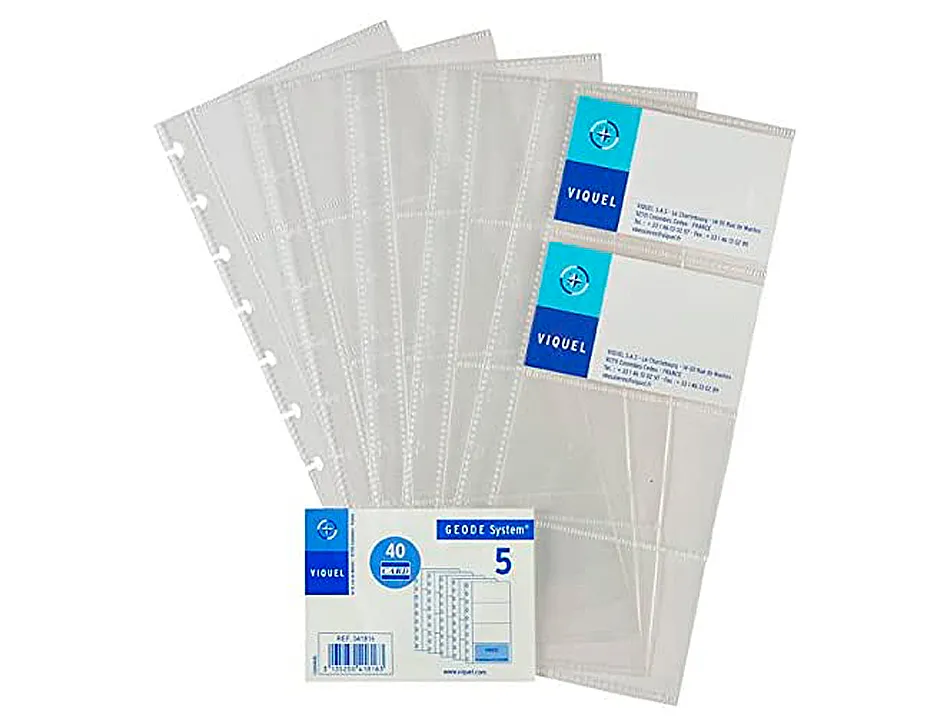 Porte-cartes de visite viquel pp 6/10e 130x265mm 20 pochettes capacité 160 cartes 8 intercalaires alphabétiques noir