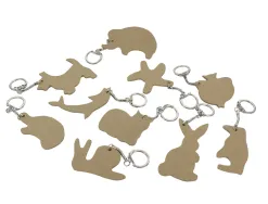 Porte-cles o'color bois a decorer formes animaux 7cm sachet 10 unites