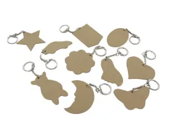 Porte-cles o'color bois a decorer formes assorties 6cm sachet 10 unites