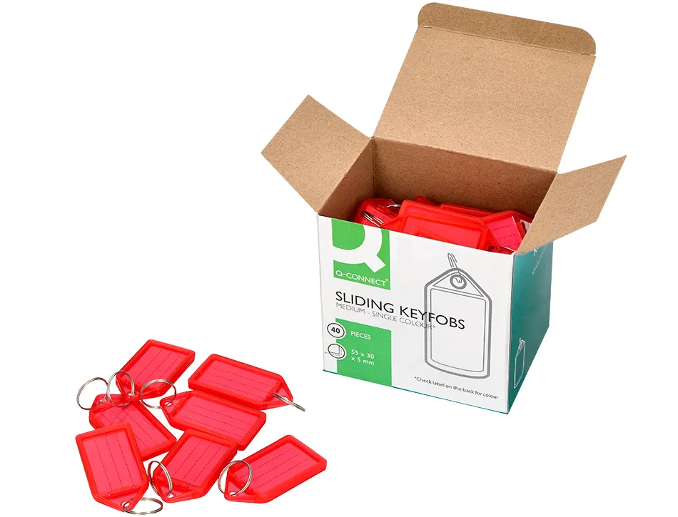 Porte-cles q-connect porte-etiquette premium coloris rouge boite 40 unites