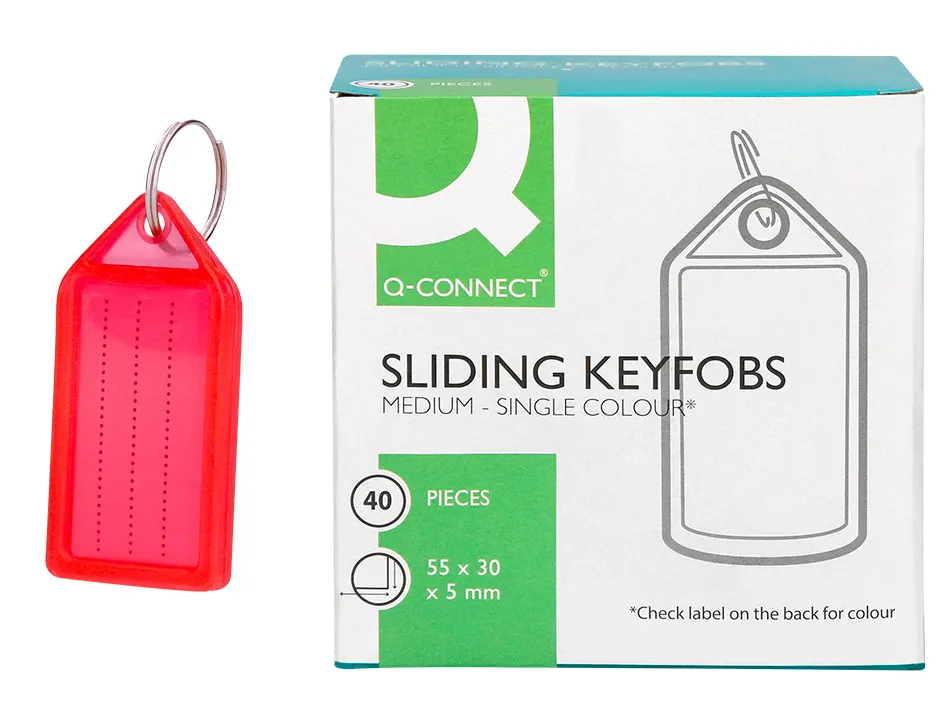 Porte-cles q-connect porte-etiquette premium coloris rouge boite 40 unites