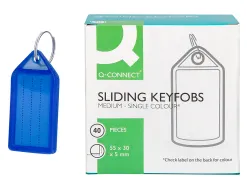 Porte-cles q-connect porte-etiquette premium coloris bleu boite 40 unites