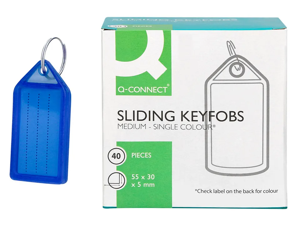 Porte-cles q-connect porte-etiquette premium coloris bleu boite 40 unites