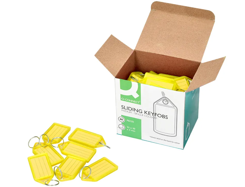 Porte-cles q-connect porte-etiquette premium coloris jaune boite 40 unites