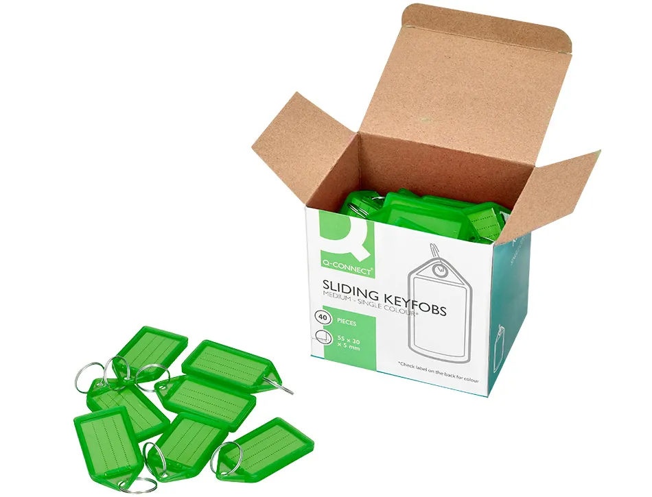 Porte-cles q-connect porte-etiquette premium coloris vert boite 40 unites