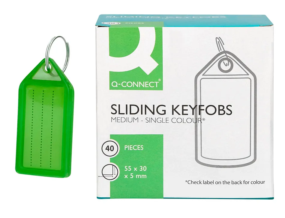 Porte-cles q-connect porte-etiquette premium coloris vert boite 40 unites
