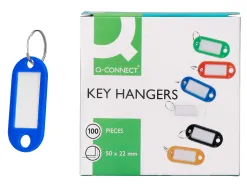 Porte-clés q-connect porte-étiquette plastique 50x22mm coloris bleu présentoir 100 unités