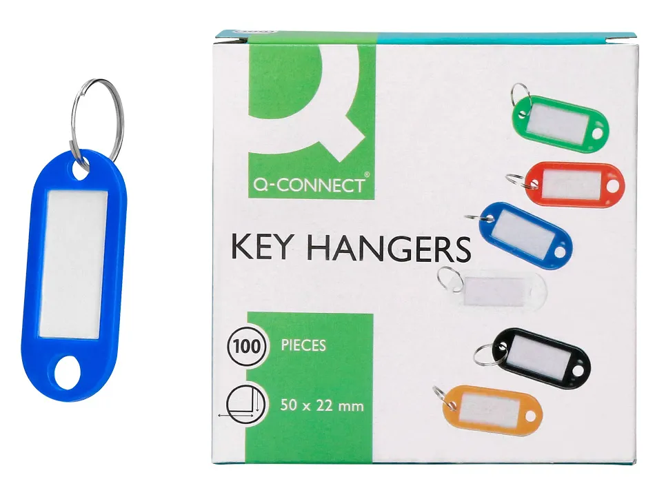 Porte-clés q-connect porte-étiquette plastique 50x22mm coloris bleu présentoir 100 unités